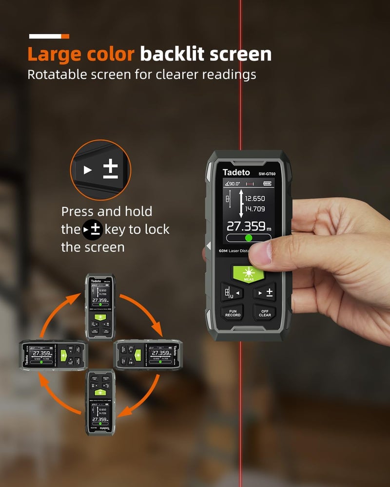 Tadeto Dual Laser Measuring Tool, 393FT/120M Bilateral Laser Measurement Tool Backlit LCD Display, Rechargeable Laser Measure with Ft/in/M Multiple Units Length/Area/Volume/Angle - Image 5